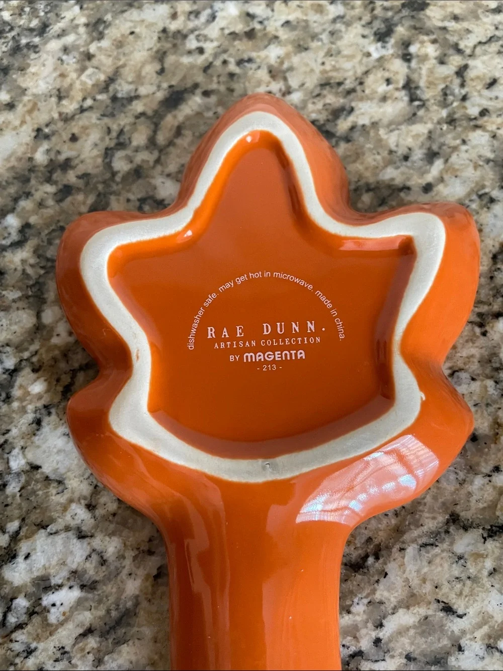 Magenta Rae Dunn Orange Leaf Spoon Rest with White Lettering